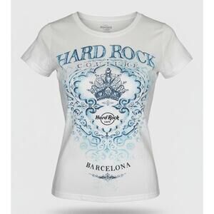 Hard Rock Couture Barcelona White Baby Doll Graphic Tee Small